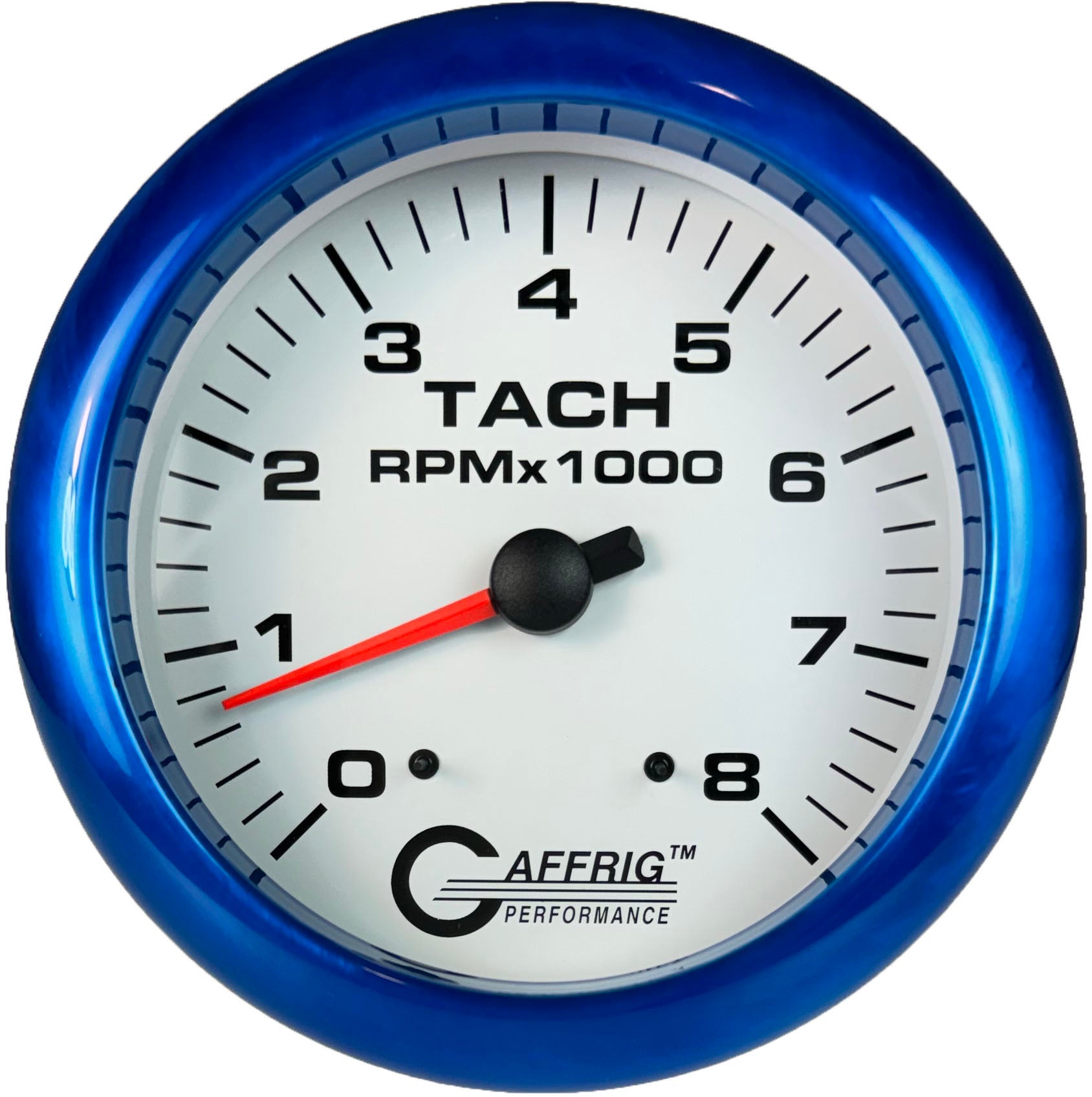 GAFFRIG PART #10019 4 5/8 INCH ELECTRIC TACHOMETER GAUGE 0-8000 RPM WHITE BLUE