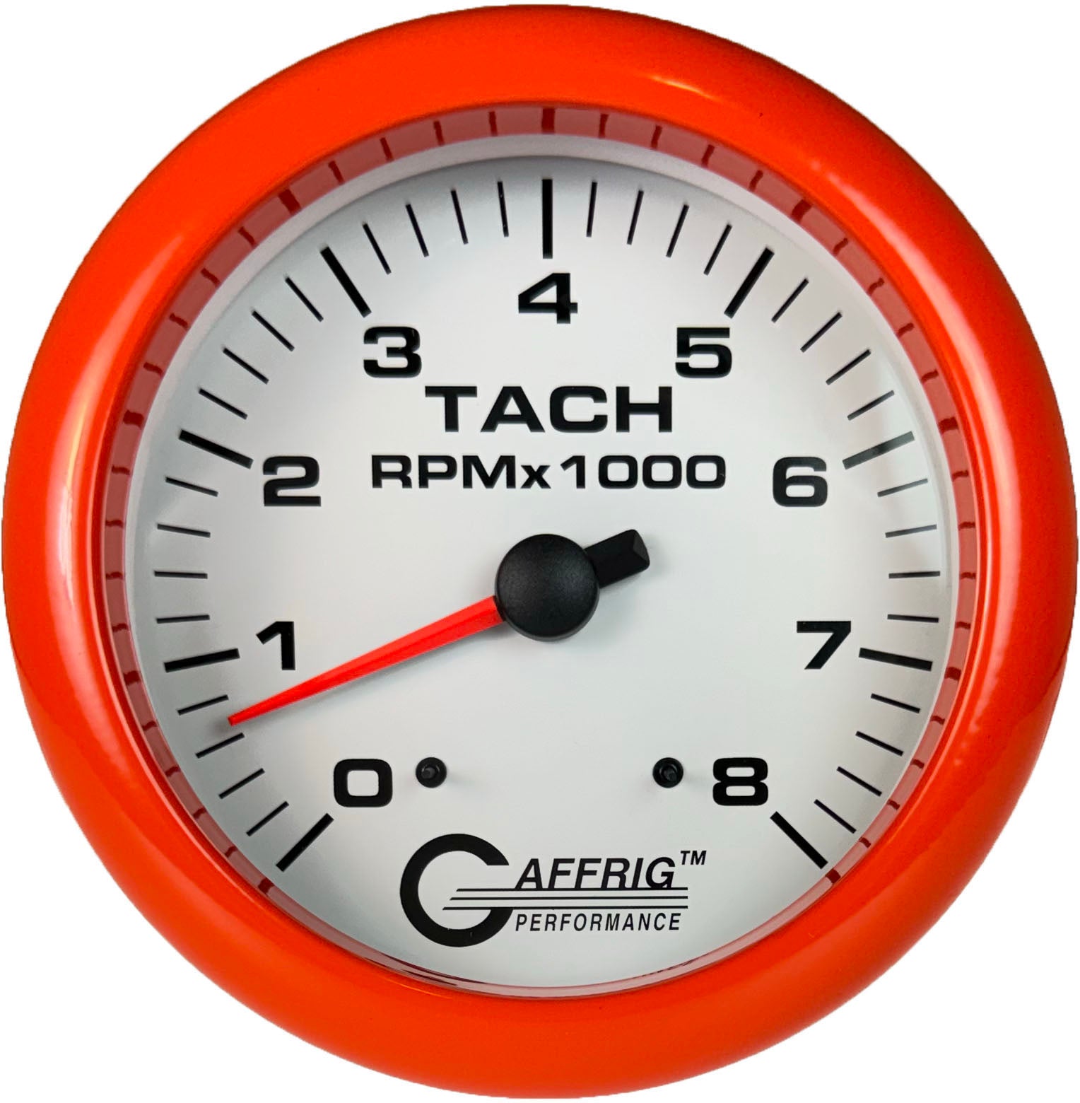 GAFFRIG PART #10019 4 5/8 INCH ELECTRIC TACHOMETER GAUGE 0-8000 RPM WHITE ORANGE