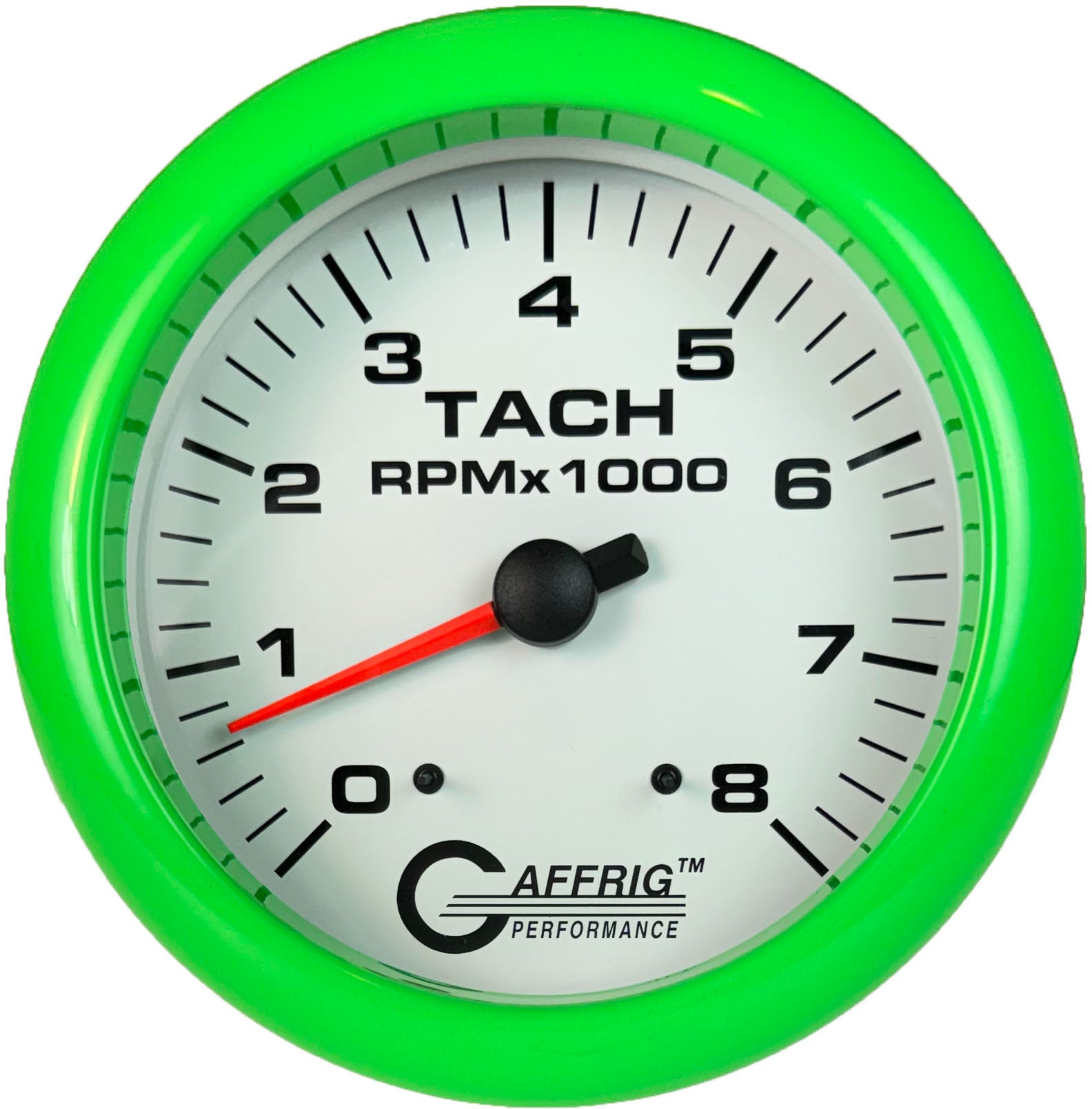 GAFFRIG PART #10019 4 5/8 INCH ELECTRIC TACHOMETER GAUGE 0-8000 RPM WHITE LIME GREEN