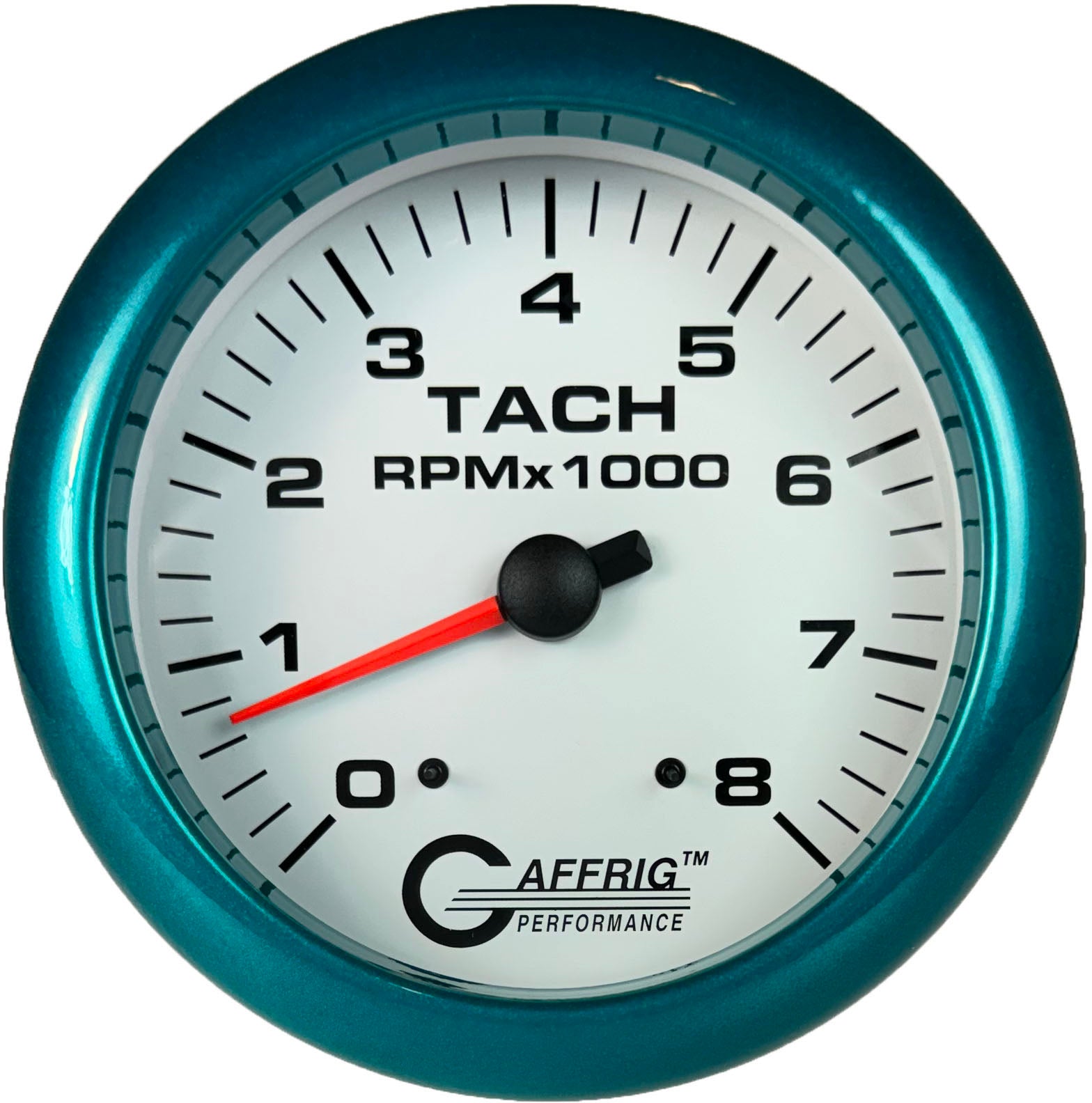 GAFFRIG PART #10019 4 5/8 INCH ELECTRIC TACHOMETER GAUGE 0-8000 RPM WHITE TEAL