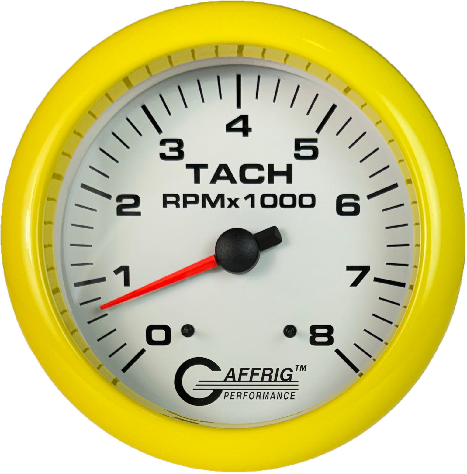 GAFFRIG PART #10019 4 5/8 INCH ELECTRIC TACHOMETER GAUGE 0-8000 RPM WHITE YELLOW