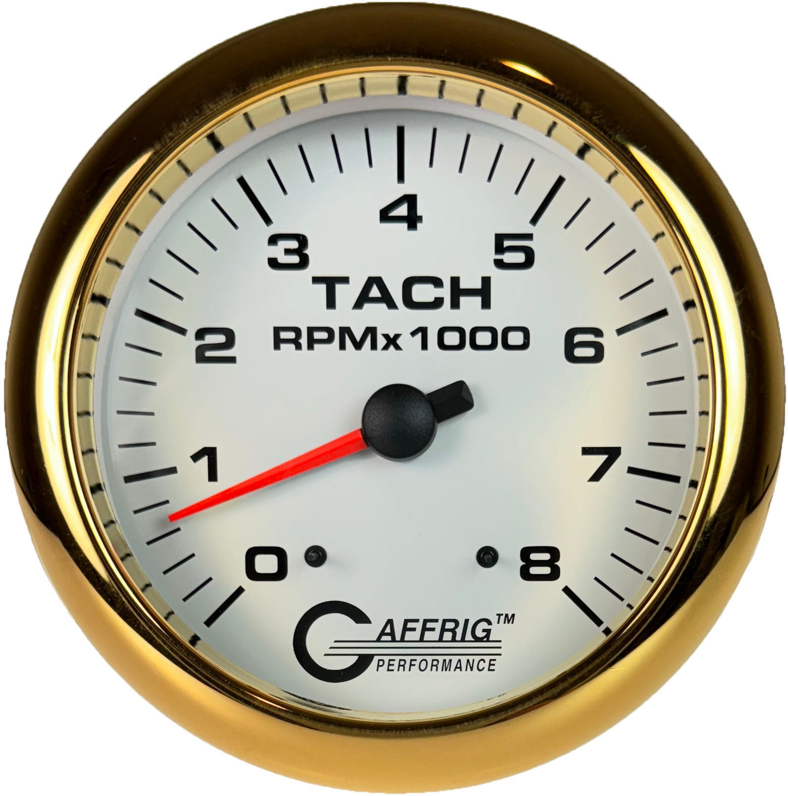 GAFFRIG PART #10019 4 5/8 INCH ELECTRIC TACHOMETER GAUGE 0-8000 RPM WHITE GOLD