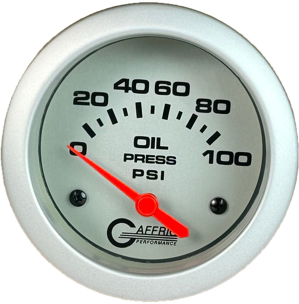 GAFFRIG PART #11002 2 5/8 INCH ELECTRIC OIL PRESSURE 0-100 PSI - INCLUDES SENDER PLATINUM NO FAT RIM (STANDARD)