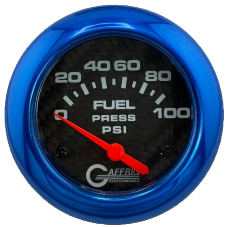 GAFFRIG PART #12008 2 5/8 INCH ELECTRIC FUEL PRESSURE GAUGE 0-100 PSI CARBON FIBER - INCLUDES SENDER