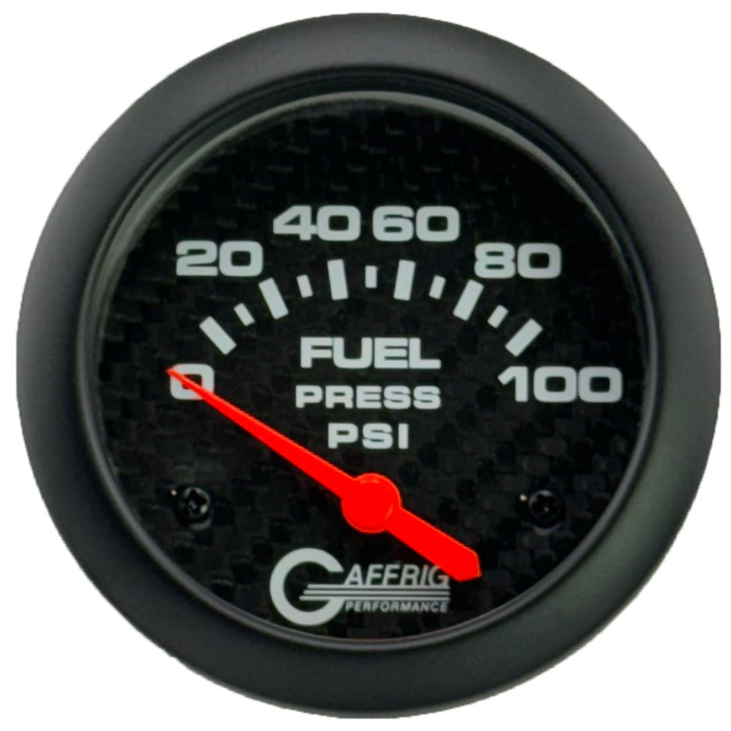 GAFFRIG PART #12008 2 5/8 INCH ELECTRIC FUEL PRESSURE GAUGE 0-100 PSI CARBON FIBER - INCLUDES SENDER