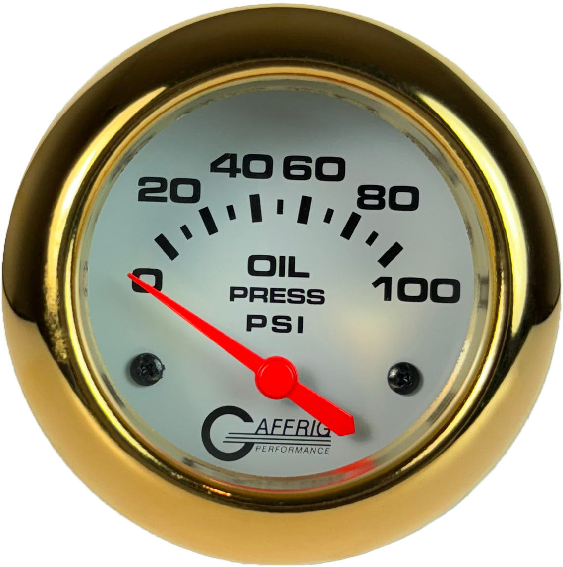 GAFFRIG PART #13002 2 5/8 INCH ELECTRIC OIL PRESSURE 0-100 PSI - INCLUDES SENDER WHITE GOLD