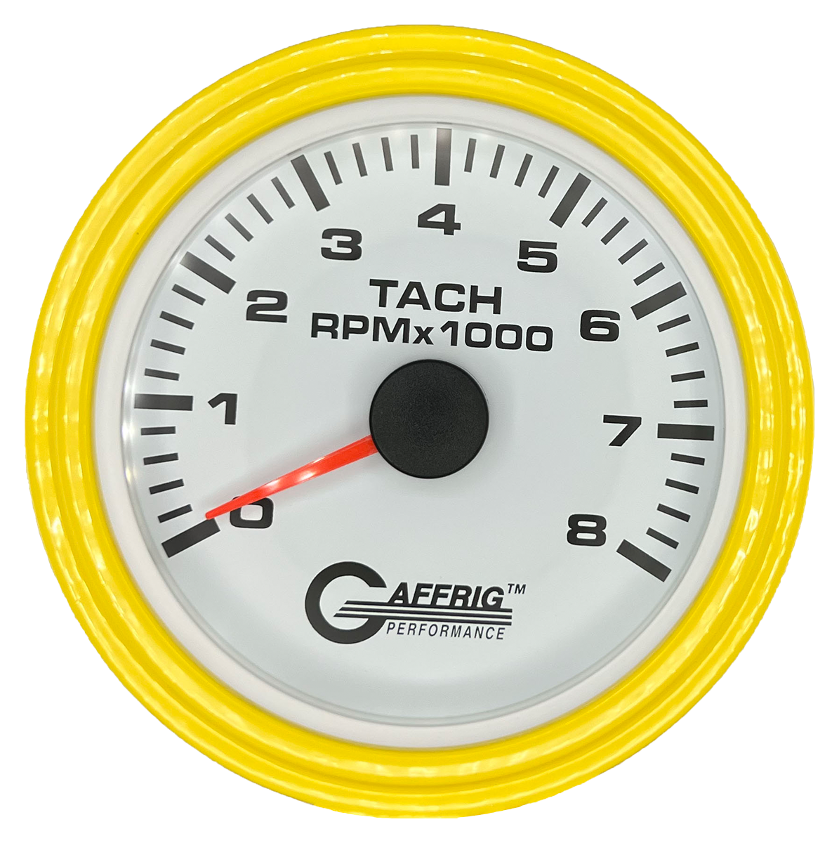 #184754 3 3/8 INCH ELECTRIC TACHOMETER 0-8000 RPM WHITE Yellow / Step
