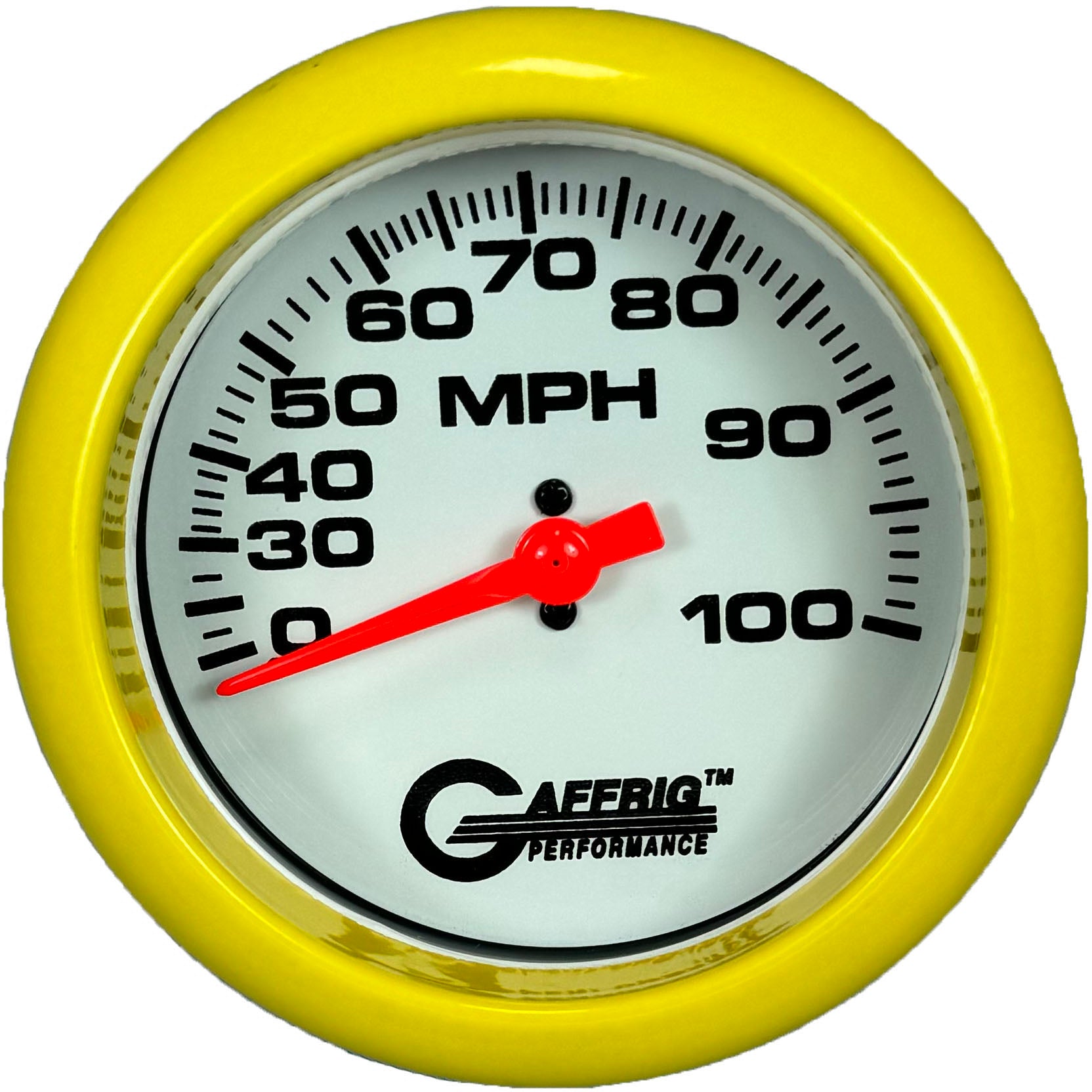GAFFRIG PART #194526 3 3/8 INCH MECHANICAL DRY SPEEDOMETER GAUGE 100 MPH KIT WHITE YELLOW / STEP RIM