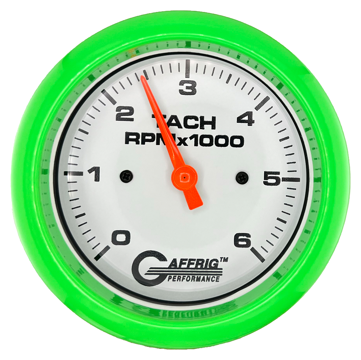 #194752 3 3/8 INCH ELECTRIC TACHOMETER 0-6000 RPM WHITE Lime Green / Step