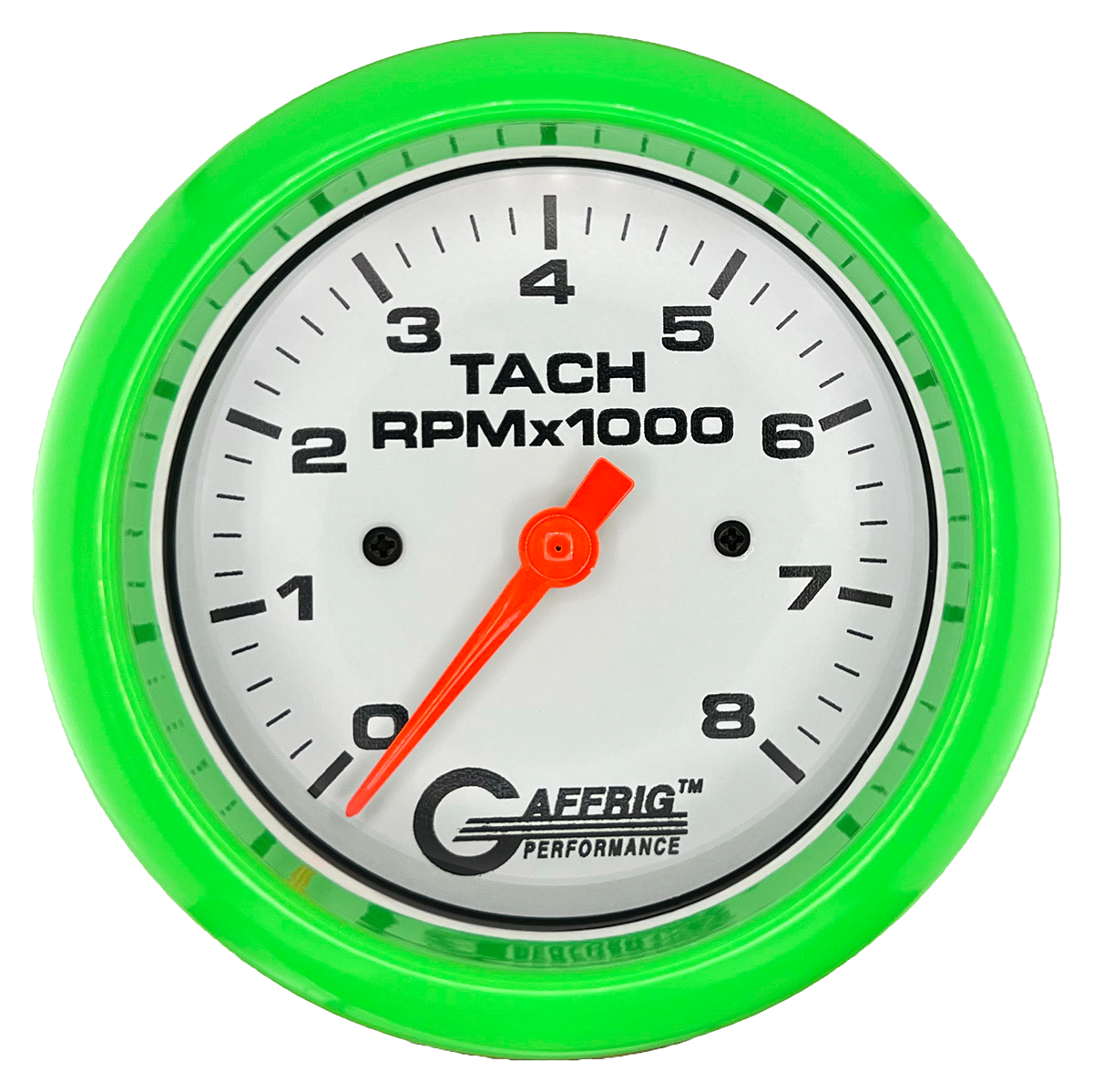 #194754 3 3/8 INCH ELECTRIC TACHOMETER 0-8000 RPM WHITE Lime Green / Step