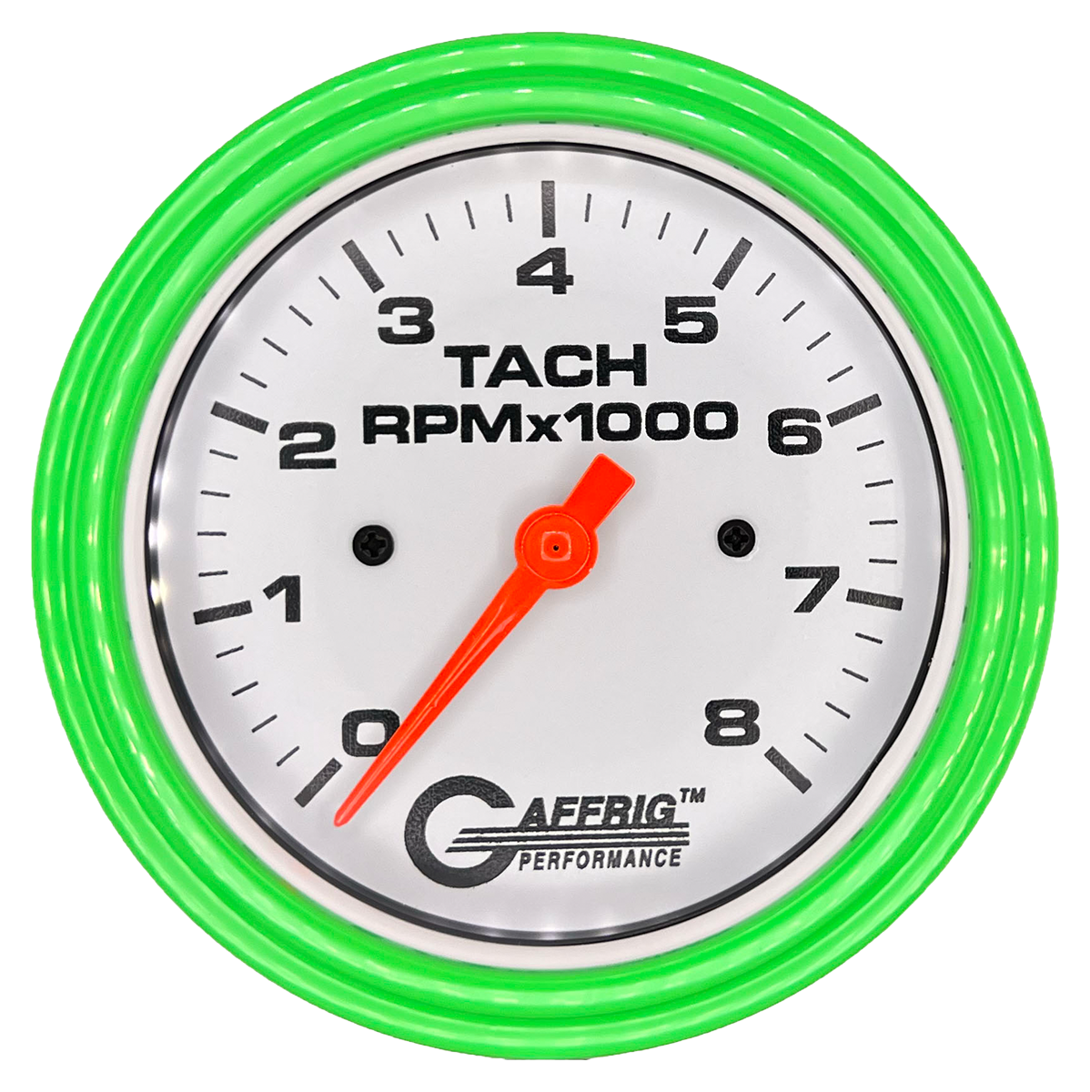 #194754 3 3/8 INCH ELECTRIC TACHOMETER 0-8000 RPM WHITE Lime Green / Step