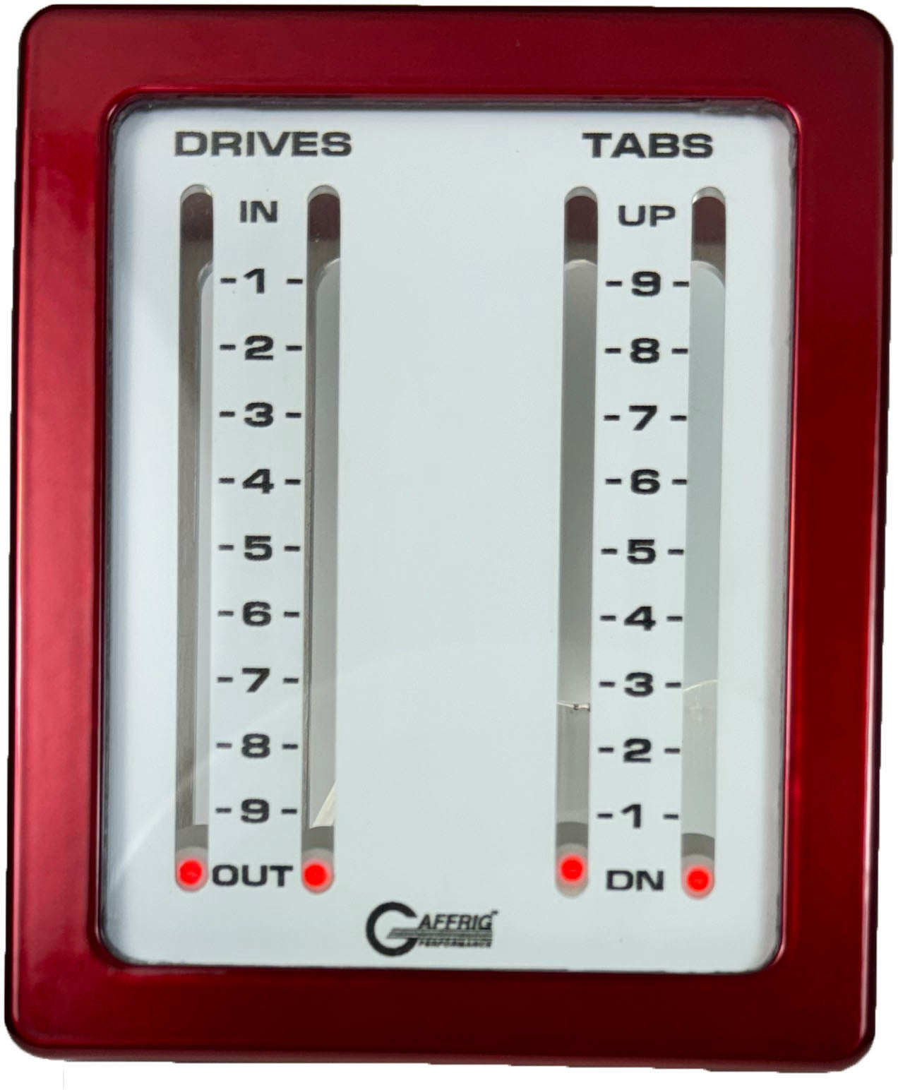 GAFFRIG PART #205 MECHANICAL INDICATOR, 2 DRIVES/2 TABS, MERCURY- CARD - WHITE DIAL RED