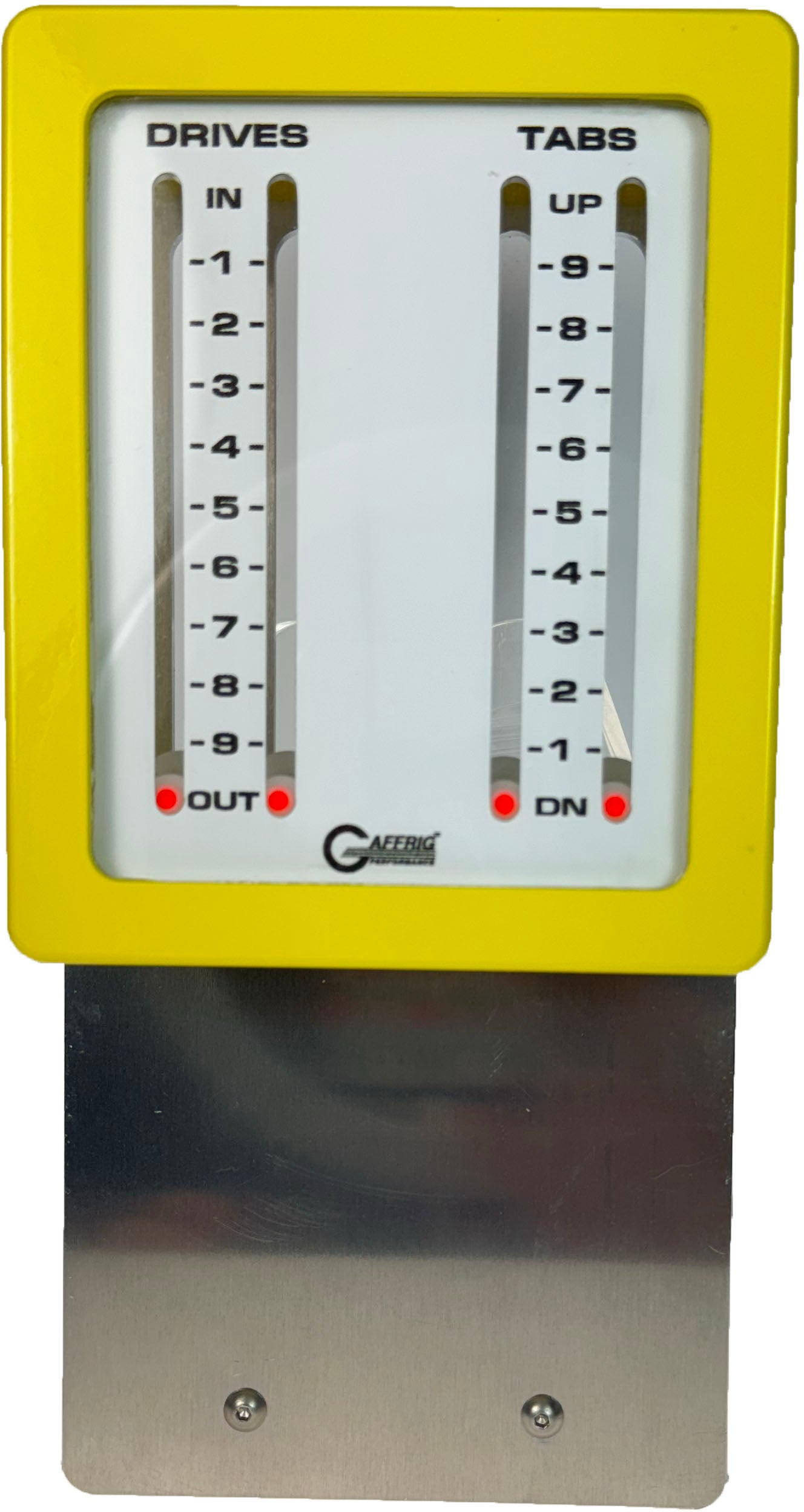 GAFFRIG PART #205 MECHANICAL INDICATOR, 2 DRIVES/2 TABS, MERCURY- CARD - WHITE DIAL YELLOW