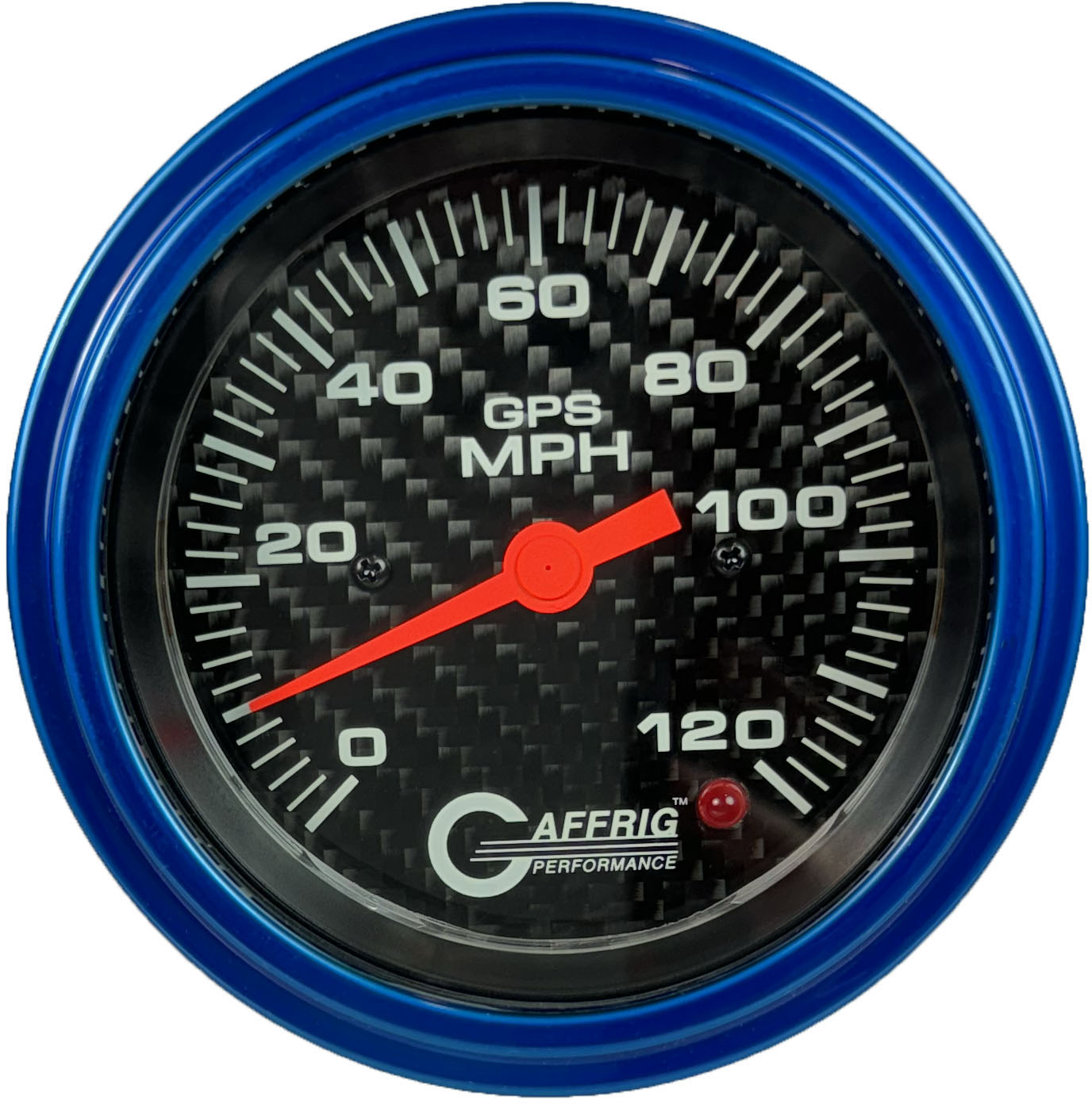 GAFFRIG PART #4056 3 3/8 INCH GPS ANALOG 120 MPH SPEEDOMETER GAUGE KIT CARBON FIBER BLUE / STEP RIM