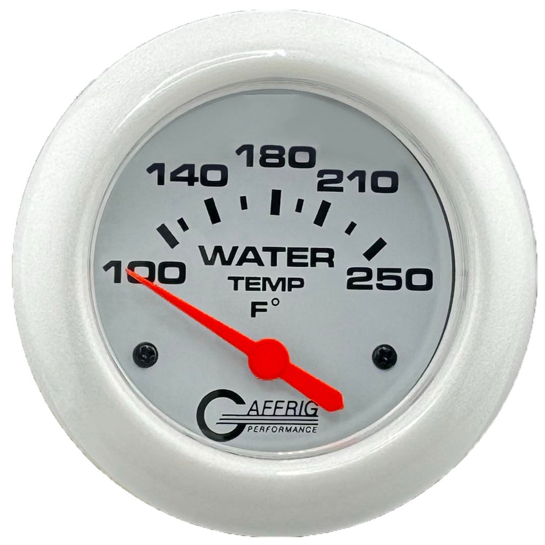 GAFFRIG PART #13006 2 5/8 INCH ELECTRIC WATER TEMPERATURE MARINE BOAT GAUGE 100-250 F - W/SENDER & BUSHING KIT WHITE