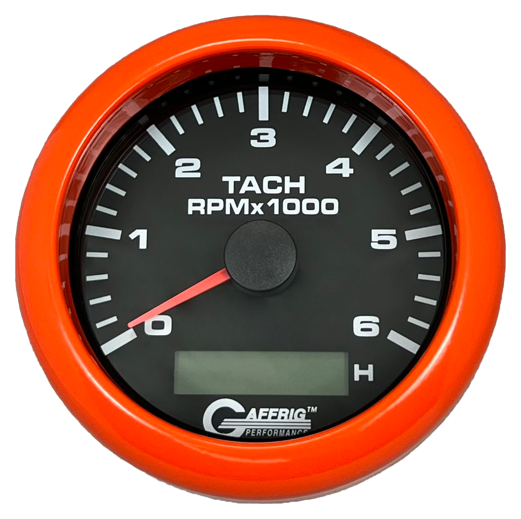 #184258 3 3/8 INCH ELECTRIC TACH/HOUR METER 0-6000 RPM BLACK Orange / Step