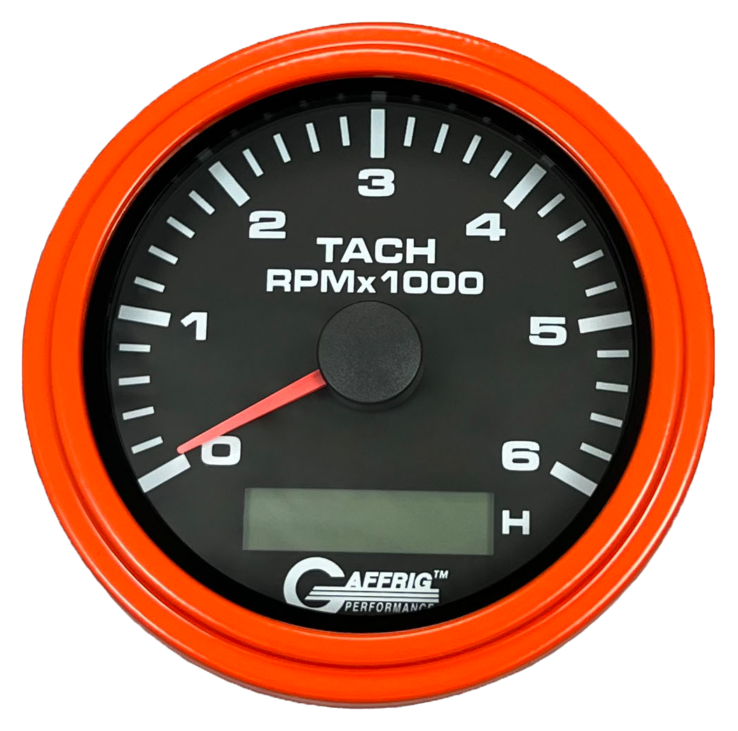 #184258 3 3/8 INCH ELECTRIC TACH/HOUR METER 0-6000 RPM BLACK Orange / Step