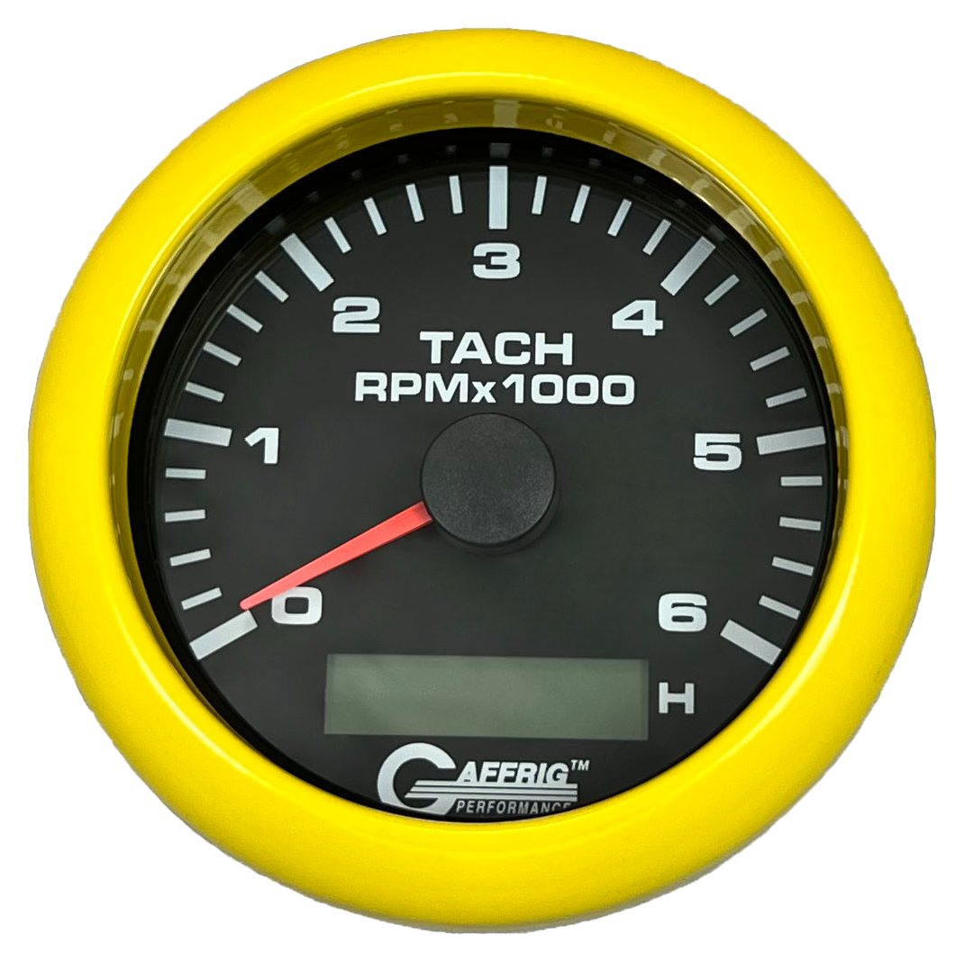#184258 3 3/8 INCH ELECTRIC TACH/HOUR METER 0-6000 RPM BLACK Yellow / Step