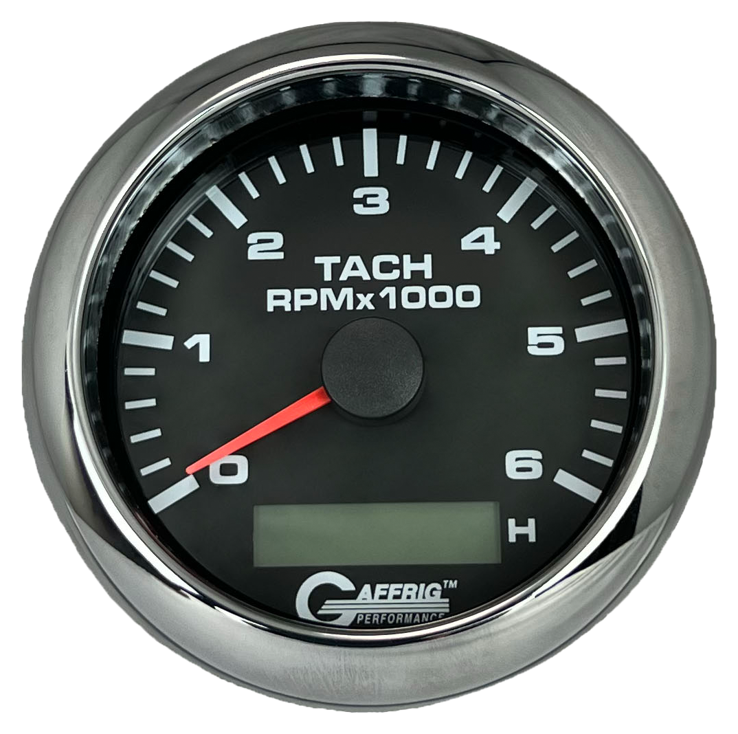 #184258 3 3/8 INCH ELECTRIC TACH/HOUR METER 0-6000 RPM BLACK Chrome / Step