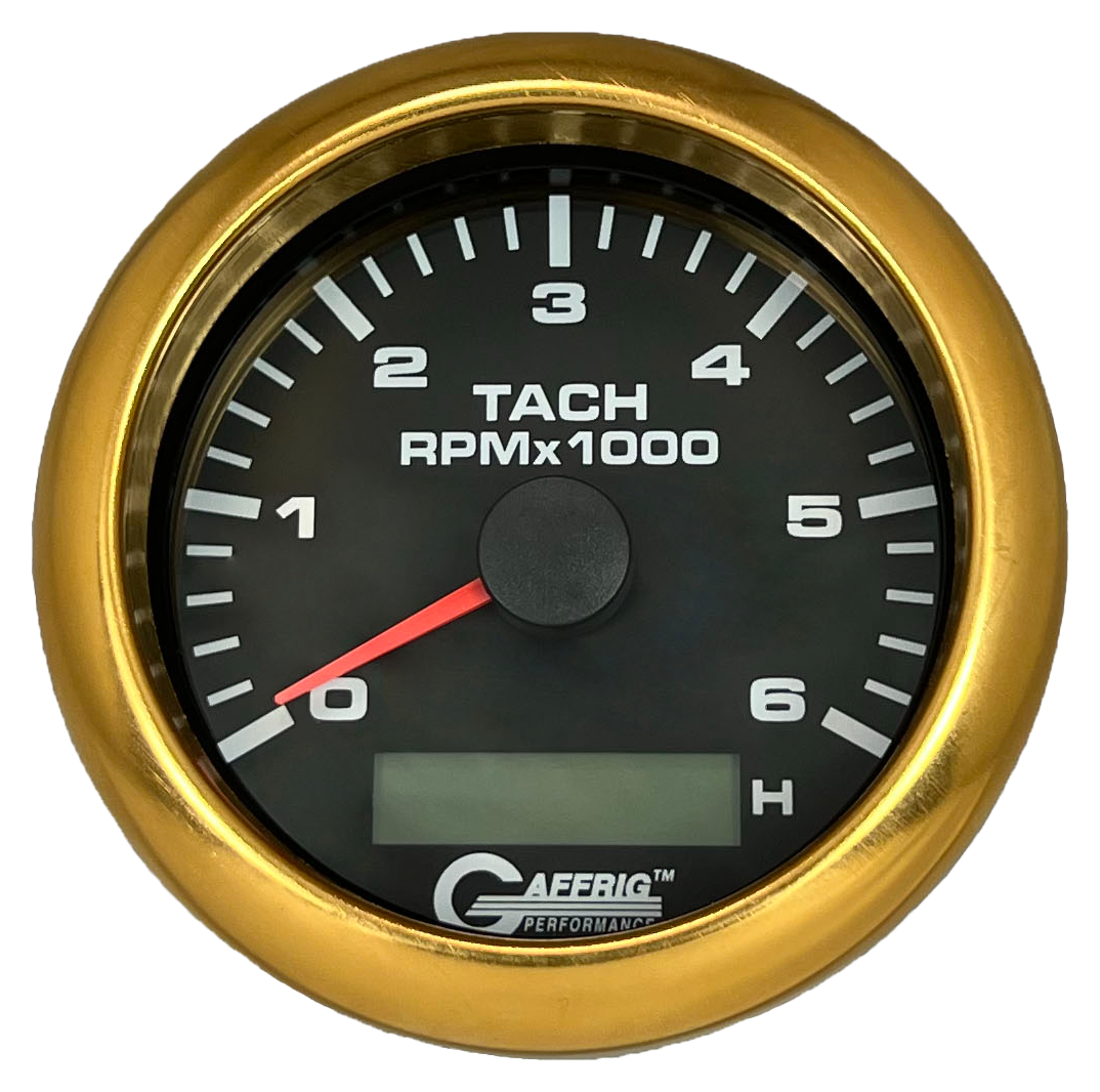 #184258 3 3/8 INCH ELECTRIC TACH/HOUR METER 0-6000 RPM BLACK Gold / Step