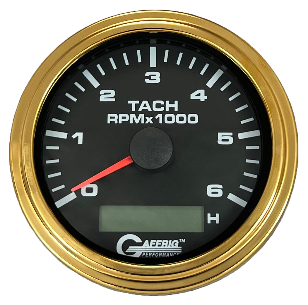 #184258 3 3/8 INCH ELECTRIC TACH/HOUR METER 0-6000 RPM BLACK Gold / Step