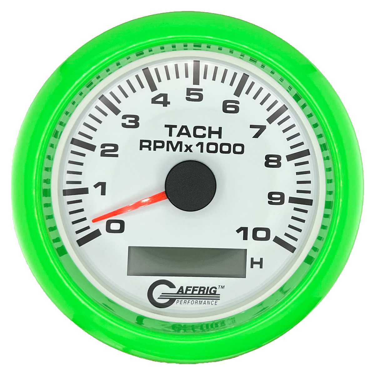 #184756 3 3/8 INCH ELECTRIC TACH/HOUR METER 0-10000 RPM WHITE Lime Green / Step