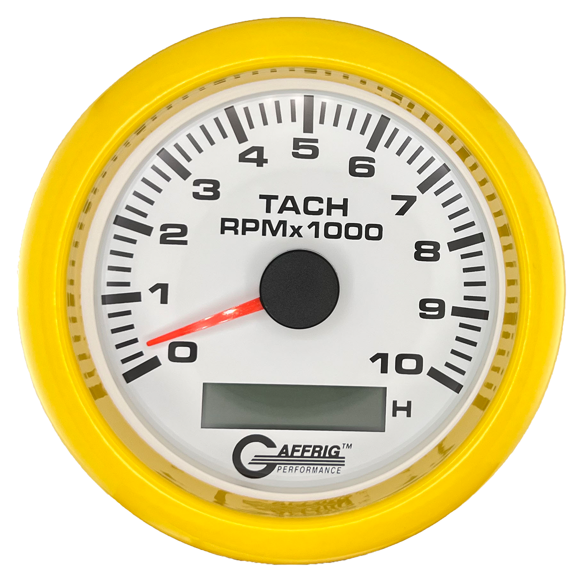 #184756 3 3/8 INCH ELECTRIC TACH/HOUR METER 0-10000 RPM WHITE Yellow / Step
