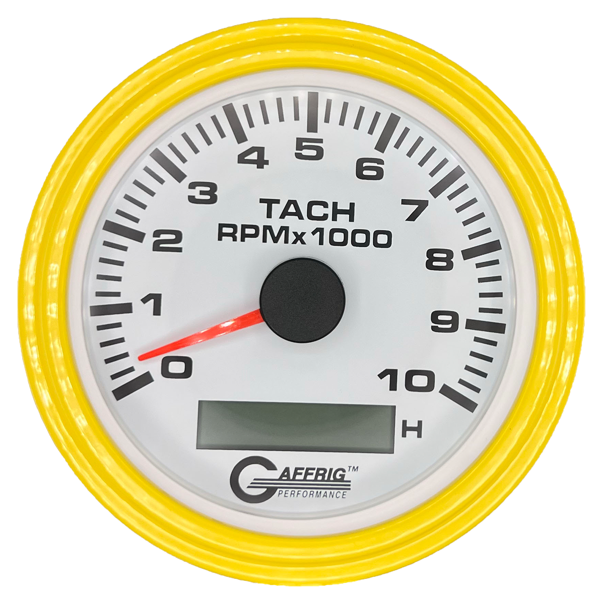 #184756 3 3/8 INCH ELECTRIC TACH/HOUR METER 0-10000 RPM WHITE Yellow / Step