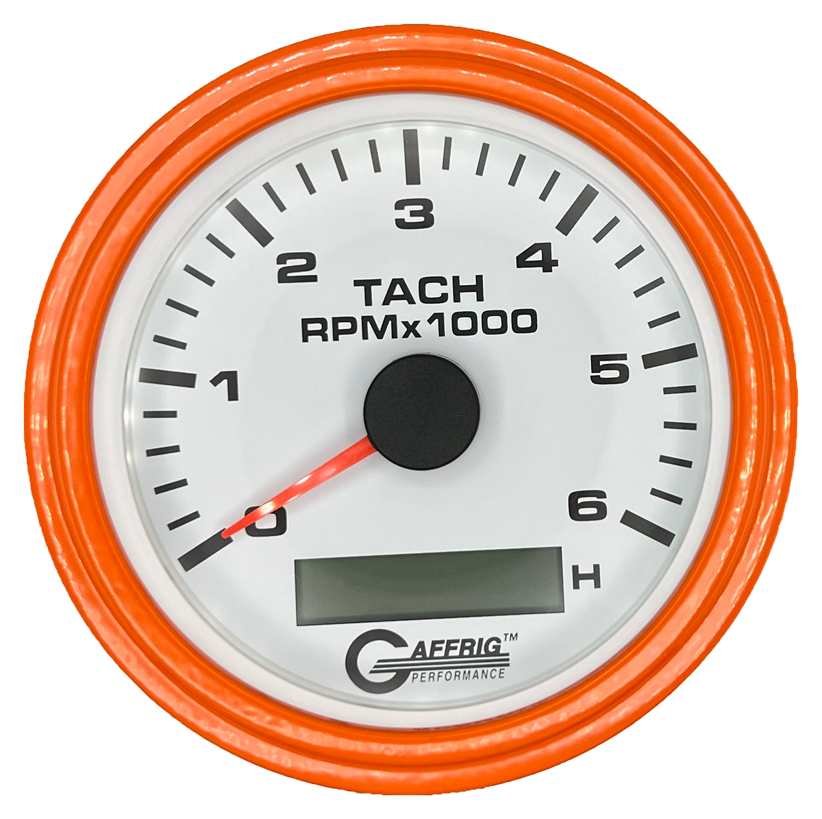#184758 3 3/8 INCH ELECTRIC TACH/HOUR METER 0-6000 RPM WHITE Orange / Step