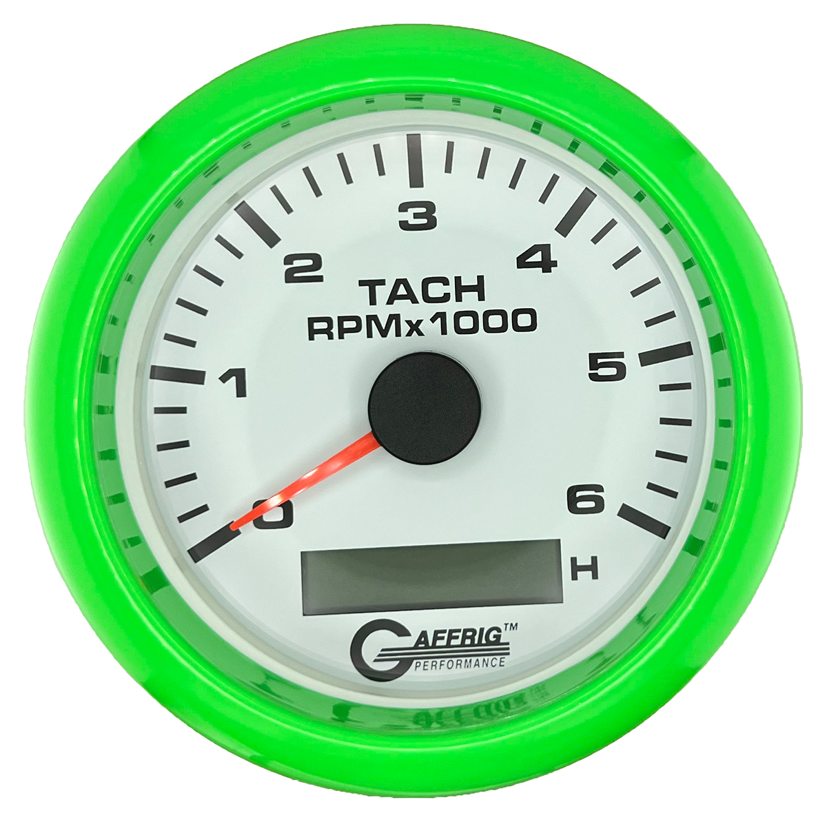 #184758 3 3/8 INCH ELECTRIC TACH/HOUR METER 0-6000 RPM WHITE Lime Green / Step