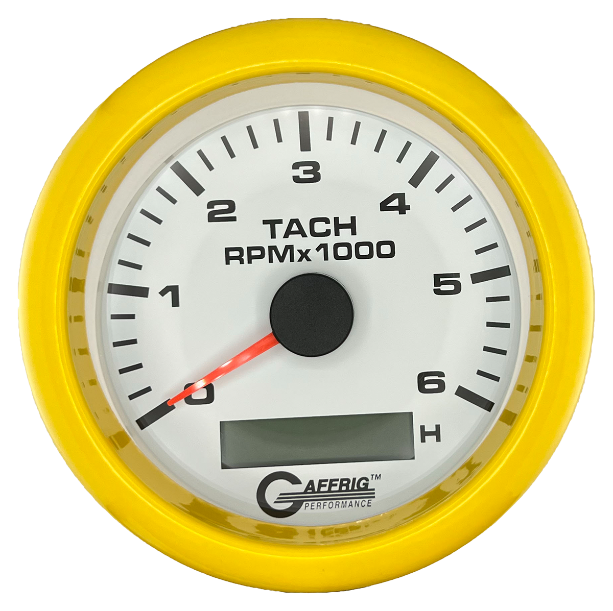#184758 3 3/8 INCH ELECTRIC TACH/HOUR METER 0-6000 RPM WHITE Yellow / Step