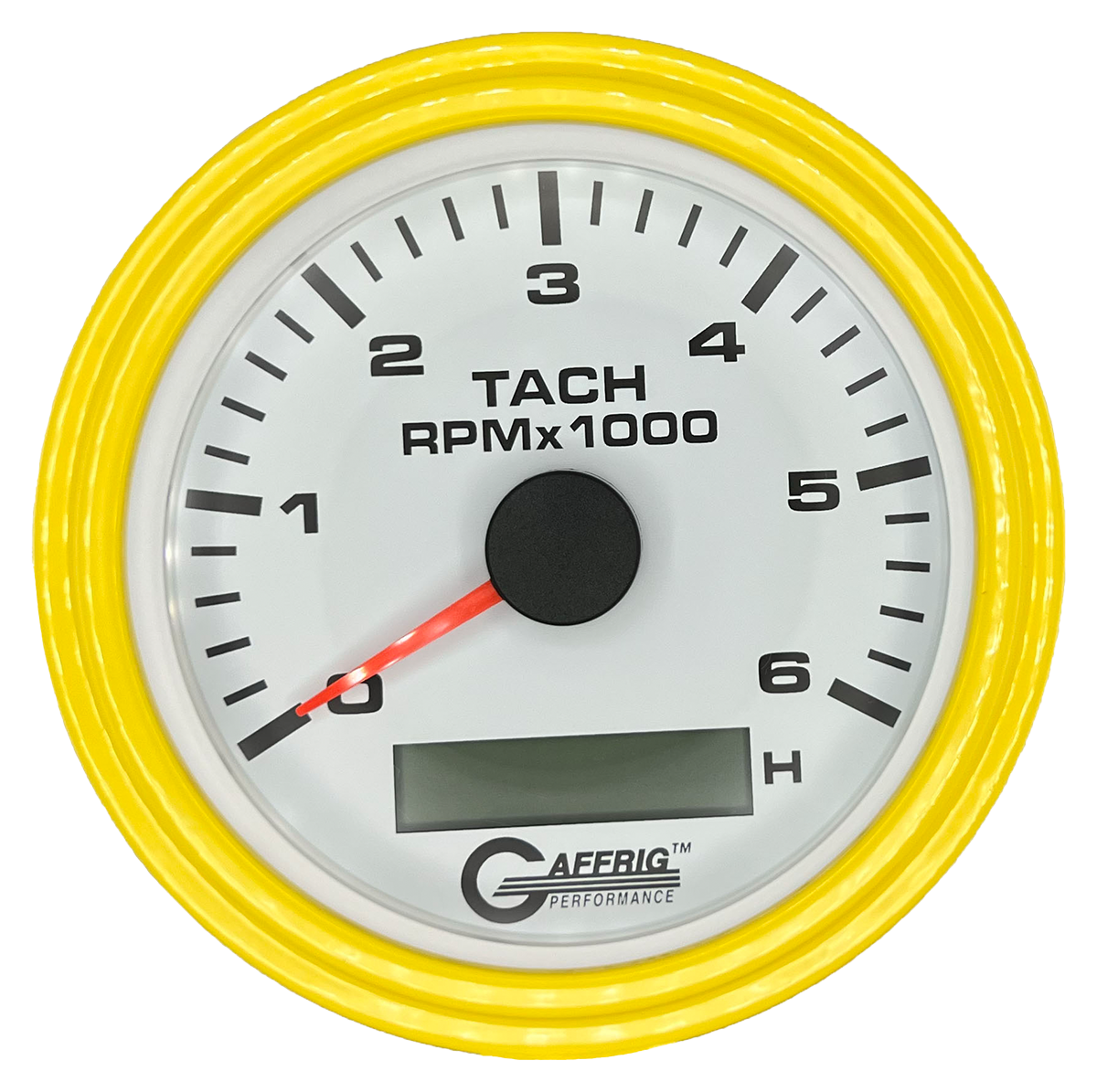 #184758 3 3/8 INCH ELECTRIC TACH/HOUR METER 0-6000 RPM WHITE Yellow / Step