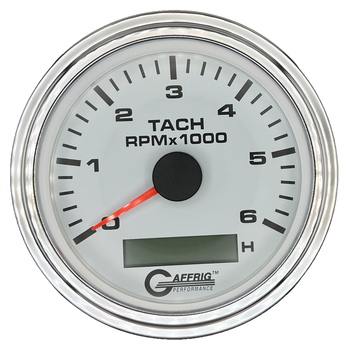 #184758 3 3/8 INCH ELECTRIC TACH/HOUR METER 0-6000 RPM WHITE Chrome / Step