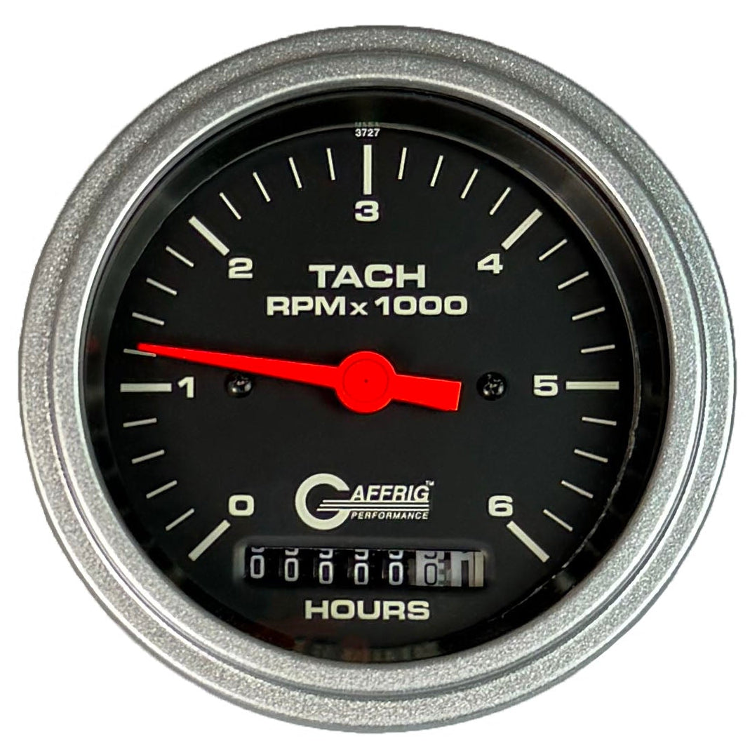 GAFFRIG PART #194258 3 3/8 INCH ELECTRIC TACH/HOUR METER MARINE BOAT GAUGE 0-6000 RPM BLACK