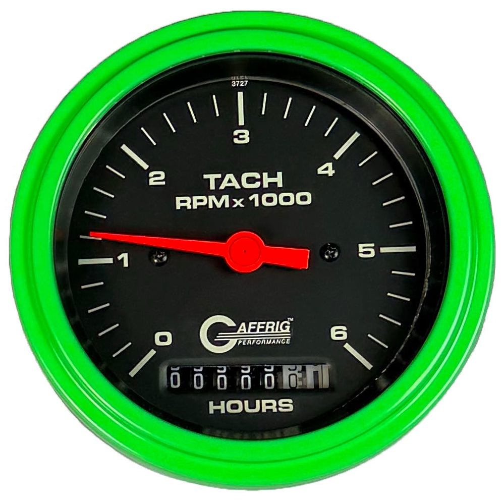 GAFFRIG PART #194258 3 3/8 INCH ELECTRIC TACH/HOUR METER MARINE BOAT GAUGE 0-6000 RPM BLACK