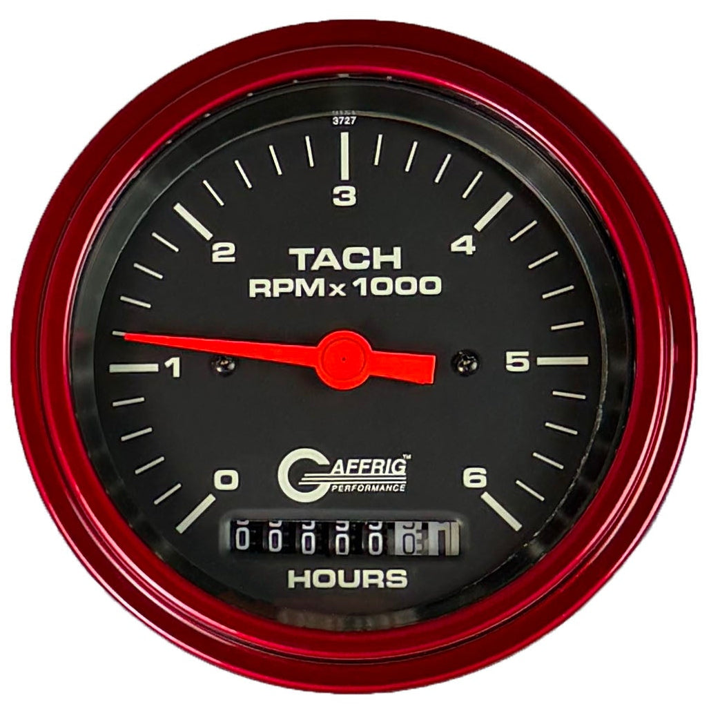 GAFFRIG PART #194258 3 3/8 INCH ELECTRIC TACH/HOUR METER MARINE BOAT GAUGE 0-6000 RPM BLACK