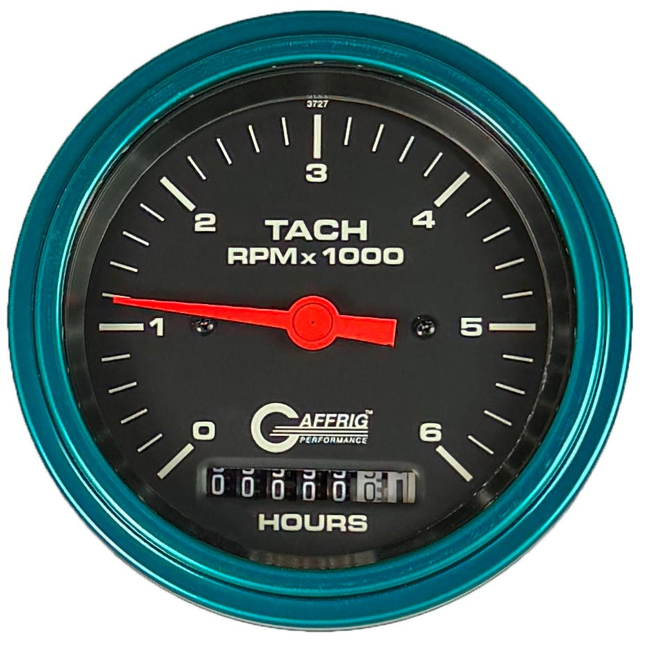 GAFFRIG PART #194258 3 3/8 INCH ELECTRIC TACH/HOUR METER MARINE BOAT GAUGE 0-6000 RPM BLACK