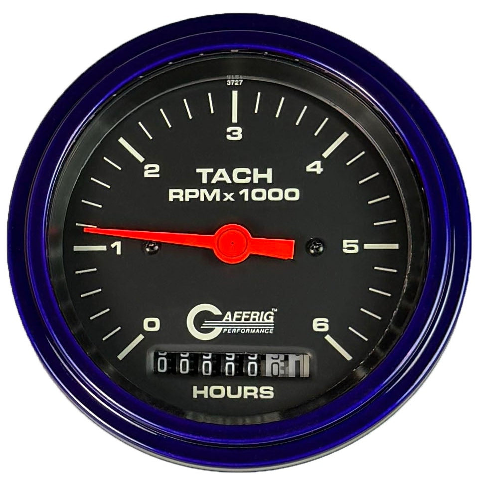 GAFFRIG PART #194258 3 3/8 INCH ELECTRIC TACH/HOUR METER MARINE BOAT GAUGE 0-6000 RPM BLACK
