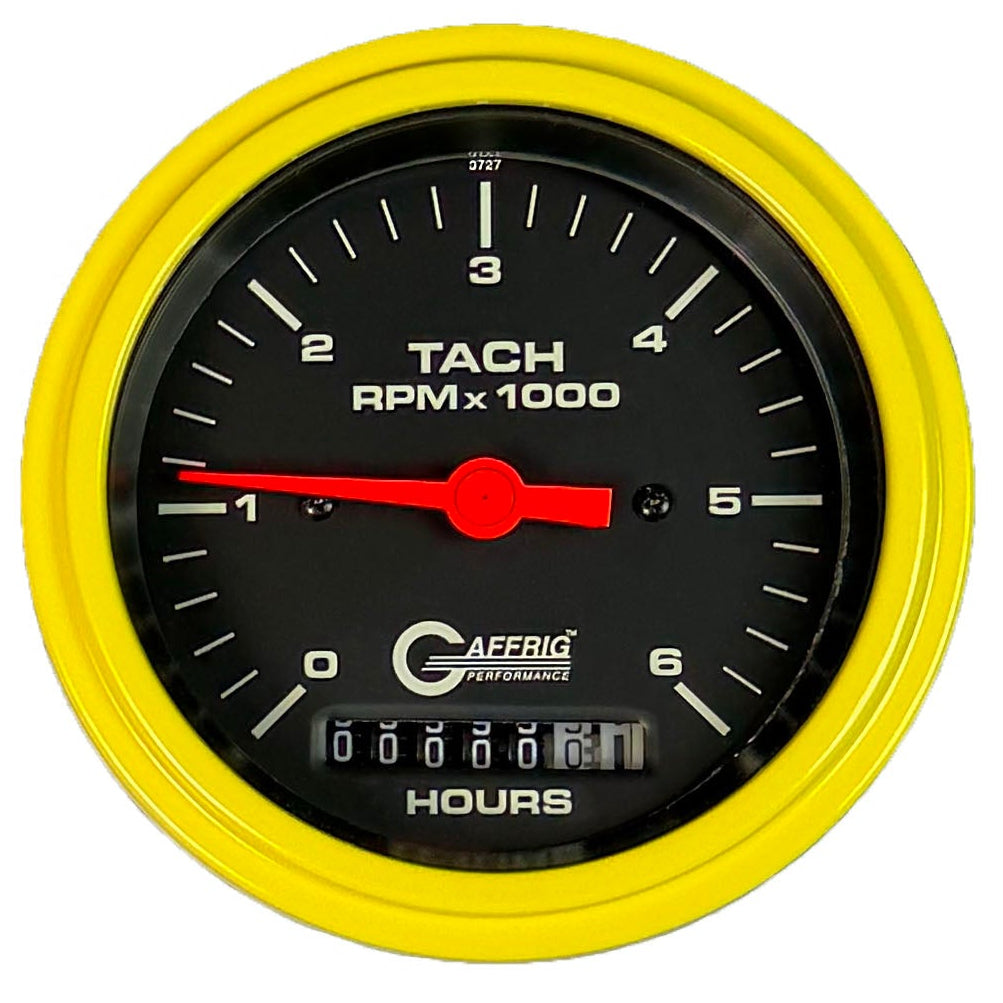 GAFFRIG PART #194258 3 3/8 INCH ELECTRIC TACH/HOUR METER MARINE BOAT GAUGE 0-6000 RPM BLACK