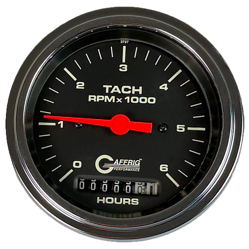 GAFFRIG PART #194258 3 3/8 INCH ELECTRIC TACH/HOUR METER MARINE BOAT GAUGE 0-6000 RPM BLACK