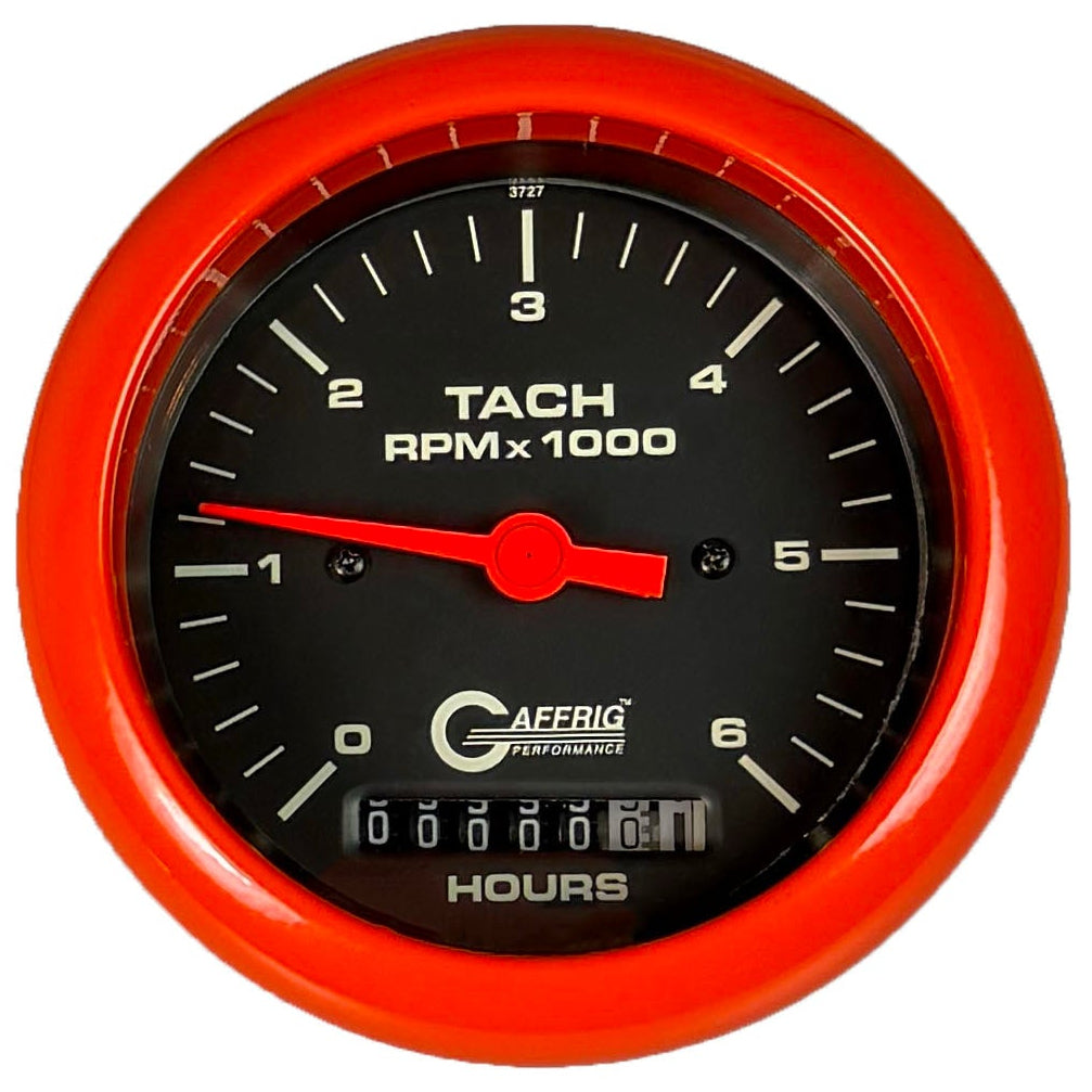 GAFFRIG PART #194258 3 3/8 INCH ELECTRIC TACH/HOUR METER MARINE BOAT GAUGE 0-6000 RPM BLACK