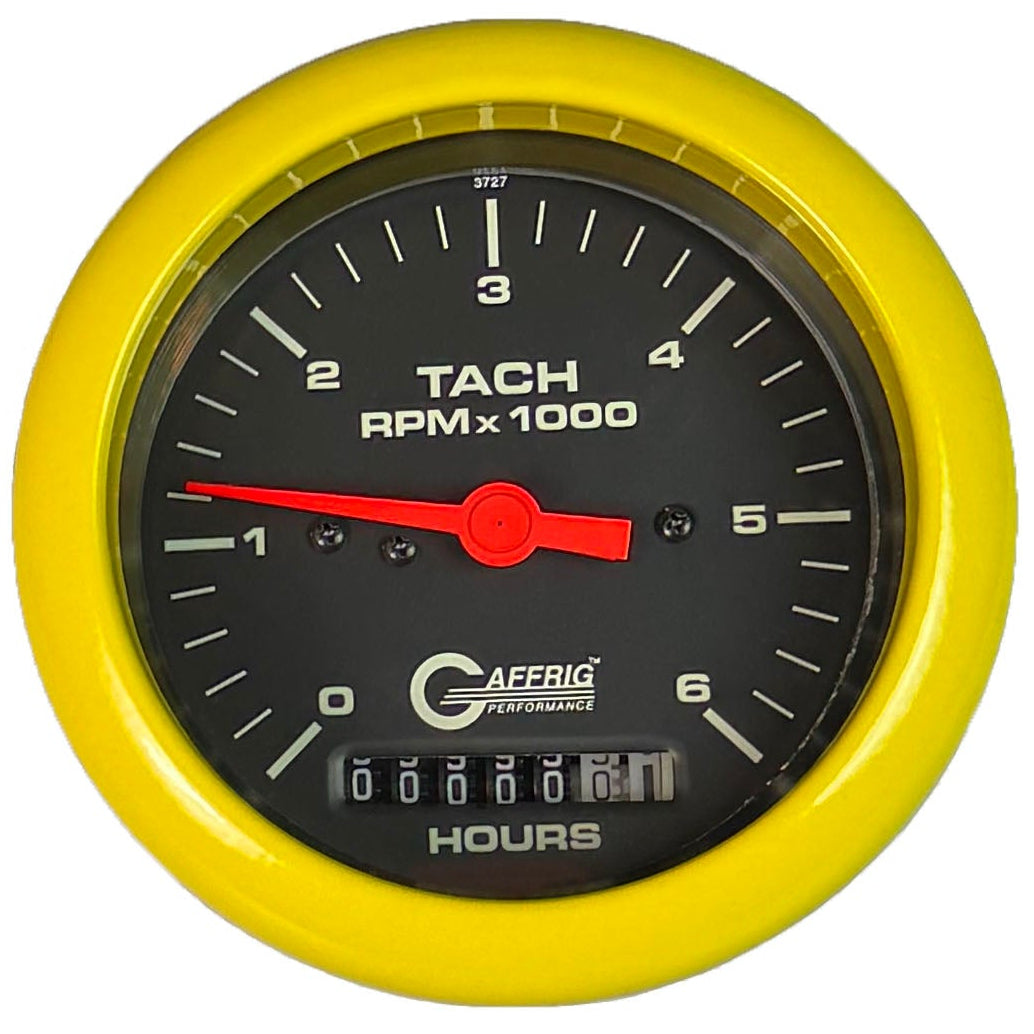 GAFFRIG PART #194258 3 3/8 INCH ELECTRIC TACH/HOUR METER MARINE BOAT GAUGE 0-6000 RPM BLACK
