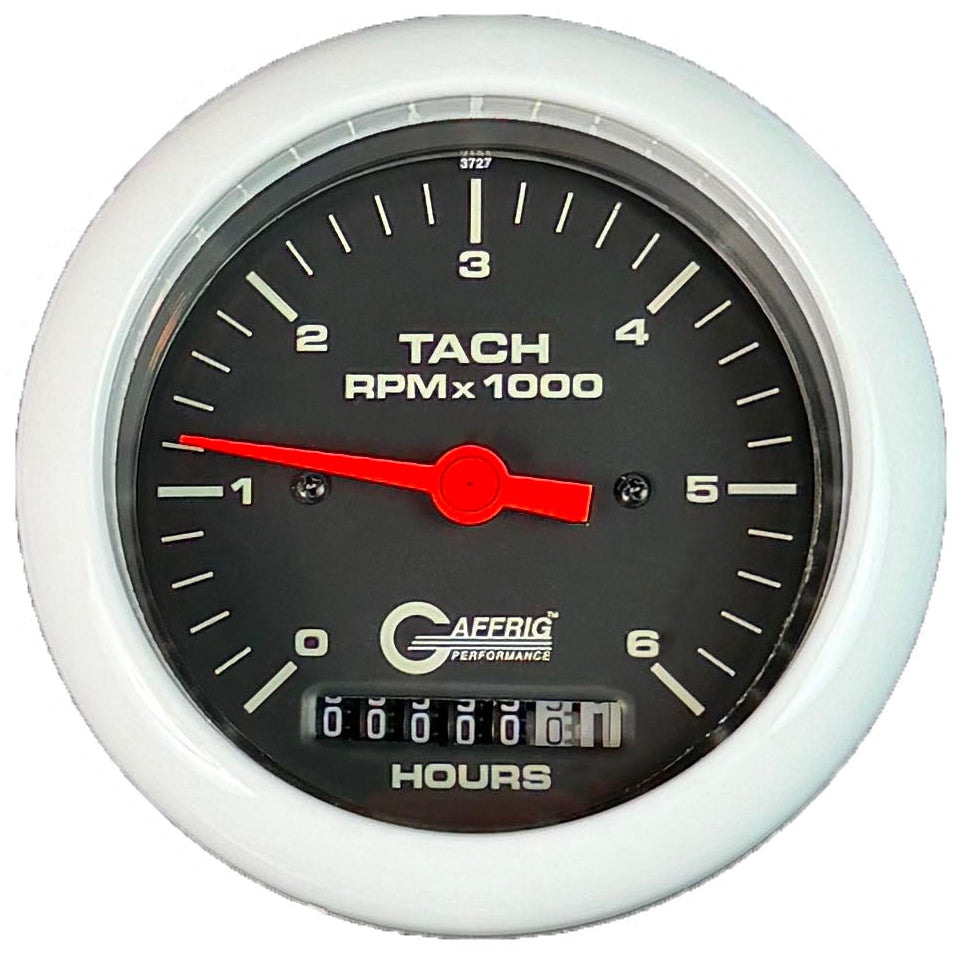 GAFFRIG PART #194258 3 3/8 INCH ELECTRIC TACH/HOUR METER MARINE BOAT GAUGE 0-6000 RPM BLACK