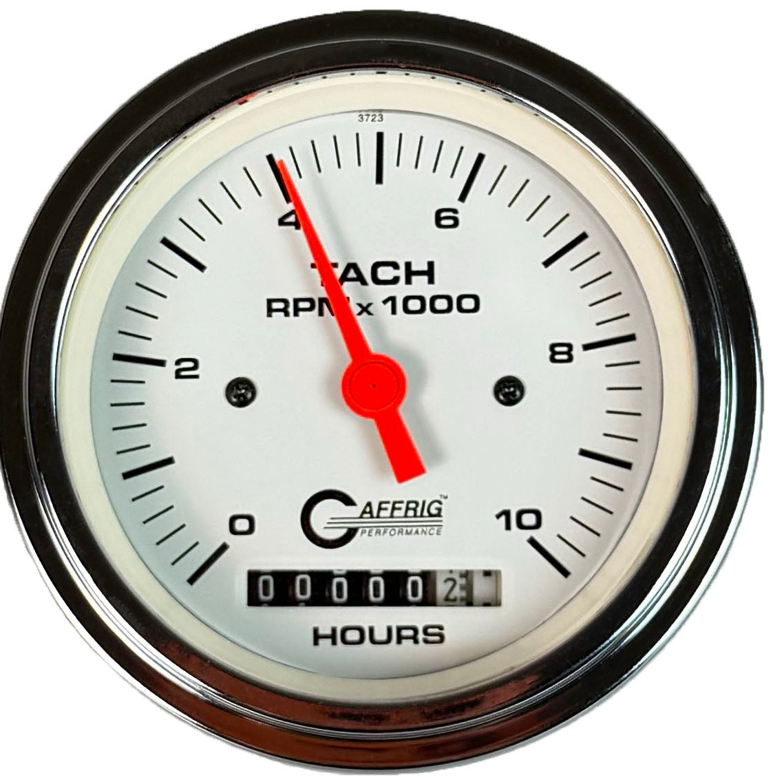 GAFFRIG PART #194756 3 3/8 INCH ELECTRIC TACH/HOUR METER MARINE BOAT GAUGE 0-10000 RPM WHITE