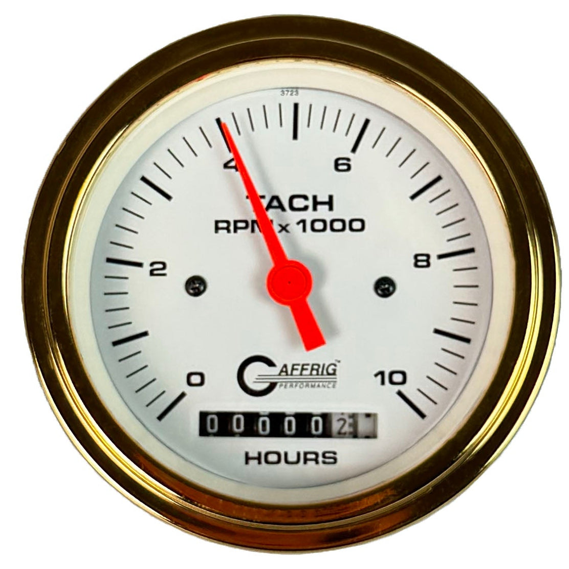 GAFFRIG PART #194756 3 3/8 INCH ELECTRIC TACH/HOUR METER MARINE BOAT GAUGE 0-10000 RPM WHITE