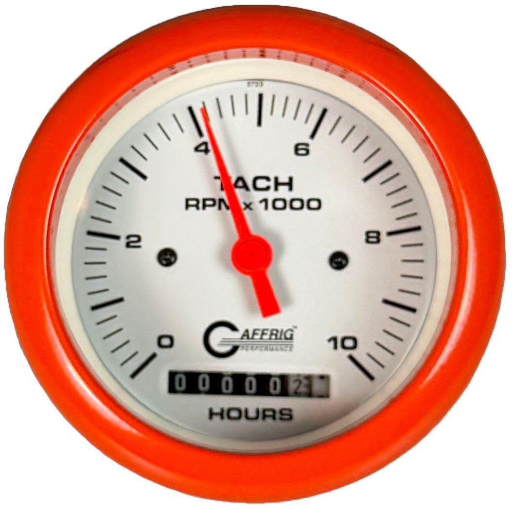 GAFFRIG PART #194756 3 3/8 INCH ELECTRIC TACH/HOUR METER MARINE BOAT GAUGE 0-10000 RPM WHITE