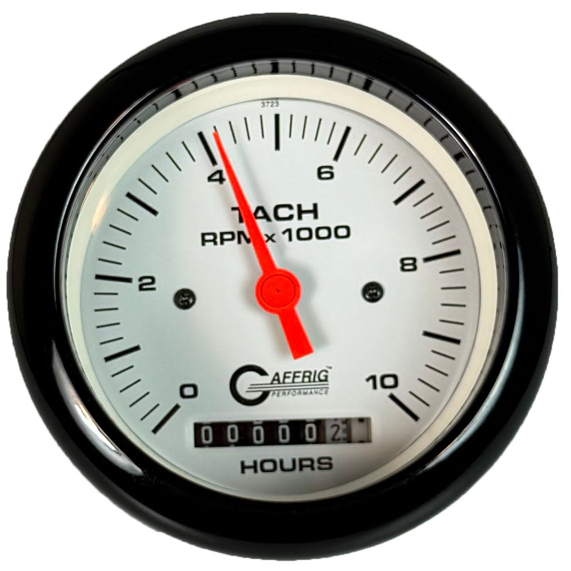 GAFFRIG PART #194756 3 3/8 INCH ELECTRIC TACH/HOUR METER MARINE BOAT GAUGE 0-10000 RPM WHITE