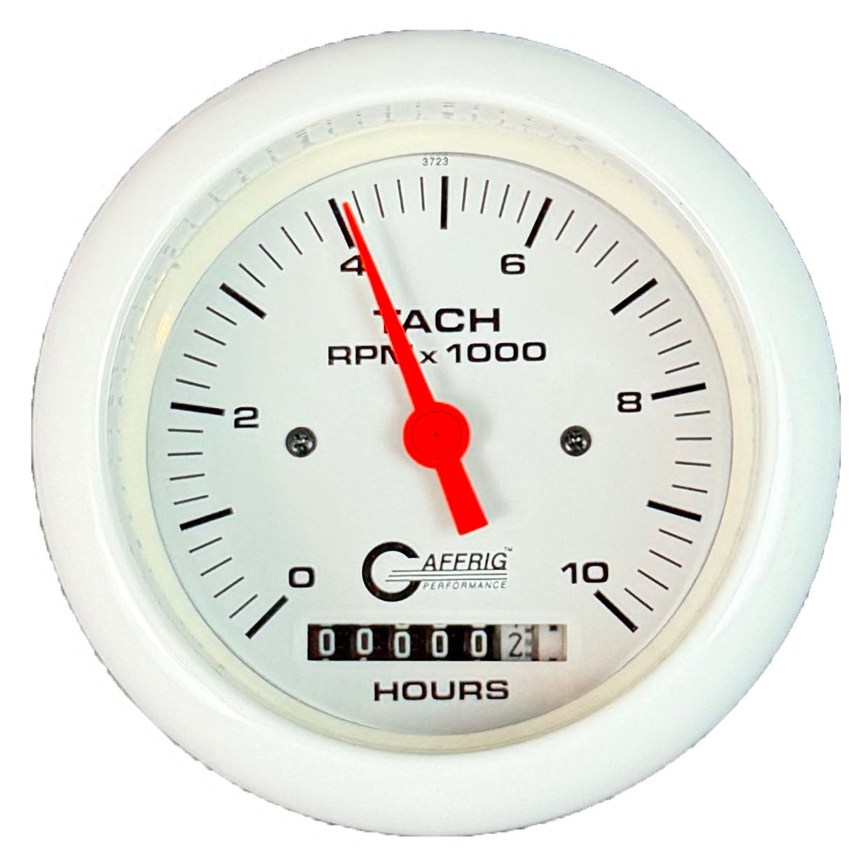 GAFFRIG PART #194756 3 3/8 INCH ELECTRIC TACH/HOUR METER MARINE BOAT GAUGE 0-10000 RPM WHITE