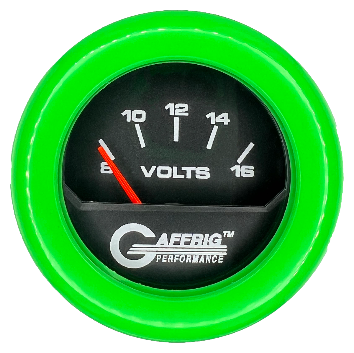 #195032 2 INCH ELECTRIC VOLTMETER 8-16 VOLT Black Lime Green / Step