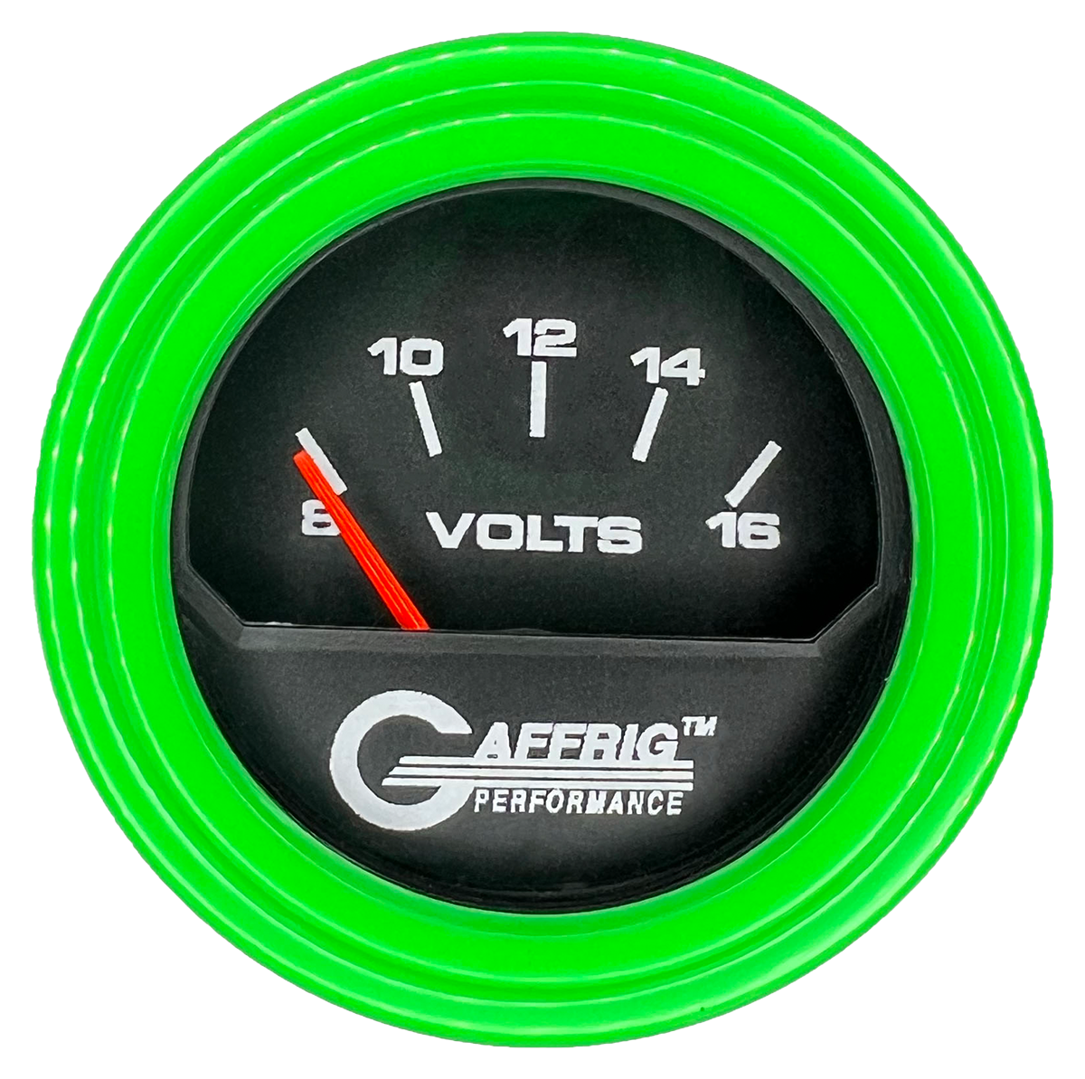 #195032 2 INCH ELECTRIC VOLTMETER 8-16 VOLT Black Lime Green / Step
